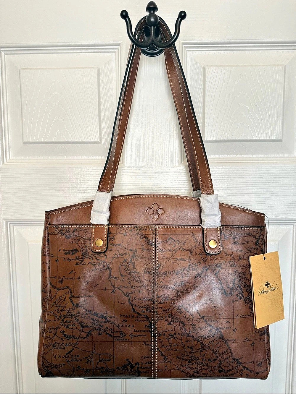 Patricia Nash Signature Map Collection Map Print Leather Tote NWT in Brown